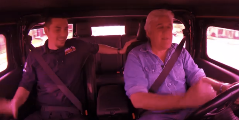 Illustration for article titled Jay Leno Drives A Supervillain Jeep With 50-Inch Tires And No Lift